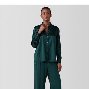 Eileen Fisher Silk Georgette Crepe Straight Pant fir green NWT